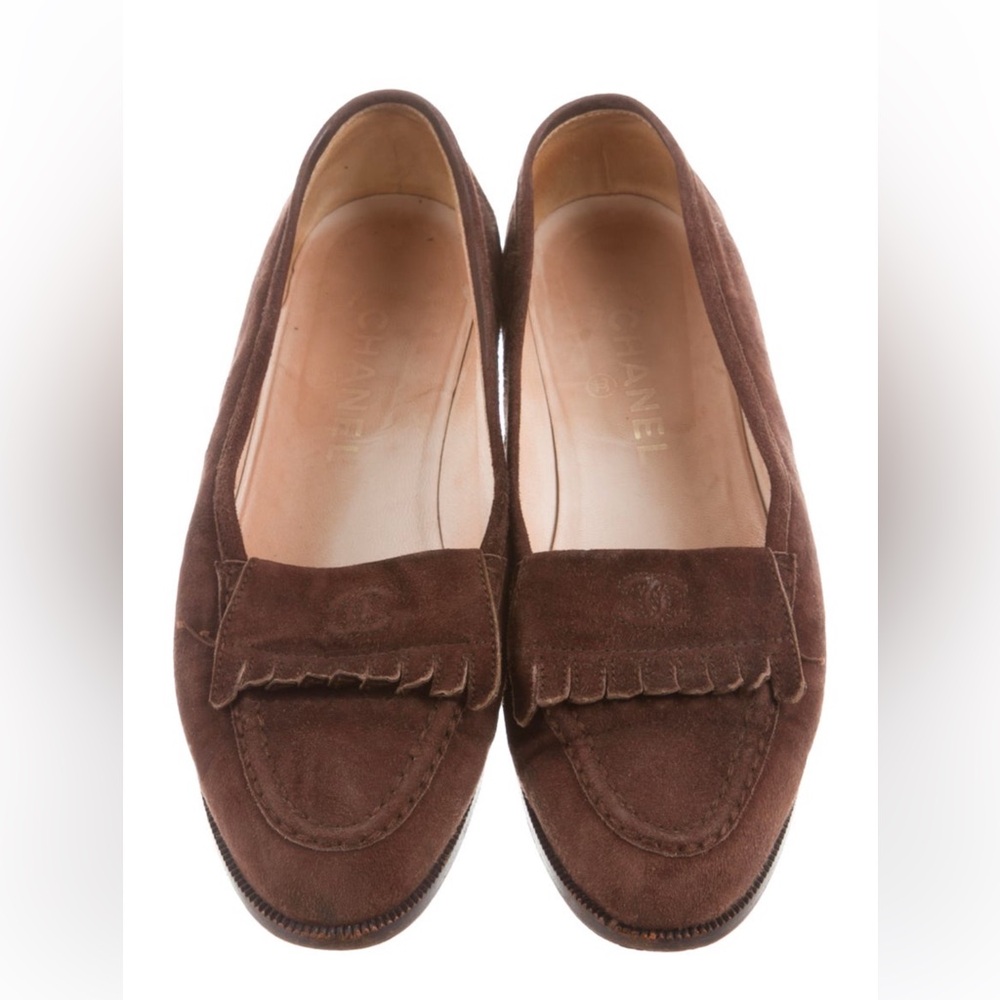 Vintage Chanel brown suede kiltie loafers size 38 1/2